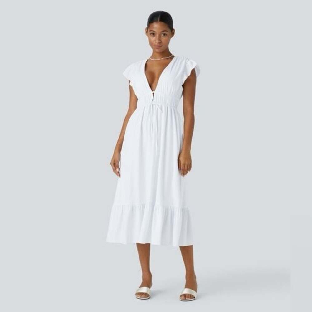 HALARA Deep V Neck Butterfly Sleeve Backless Flowy Maxi Dress Size size XS NWOT